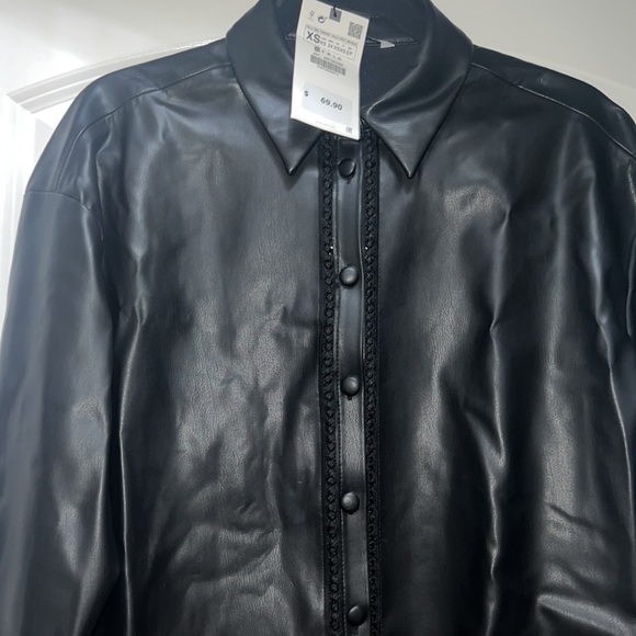 Women Zara Faux Leather Overshirt With Lace Inserts Size XS - Picture 13 of 16